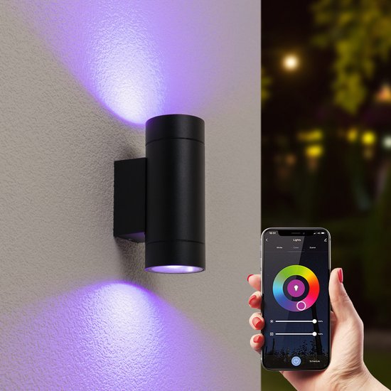 HOFTRONIC™ Cali smart LED wandlamp - WiFi & Bluetooth - RGBWW - GU10 - 10 watt - Up & Down light - Voor binnen en buiten - Dubbelzijdig - Google home & Amazon Al