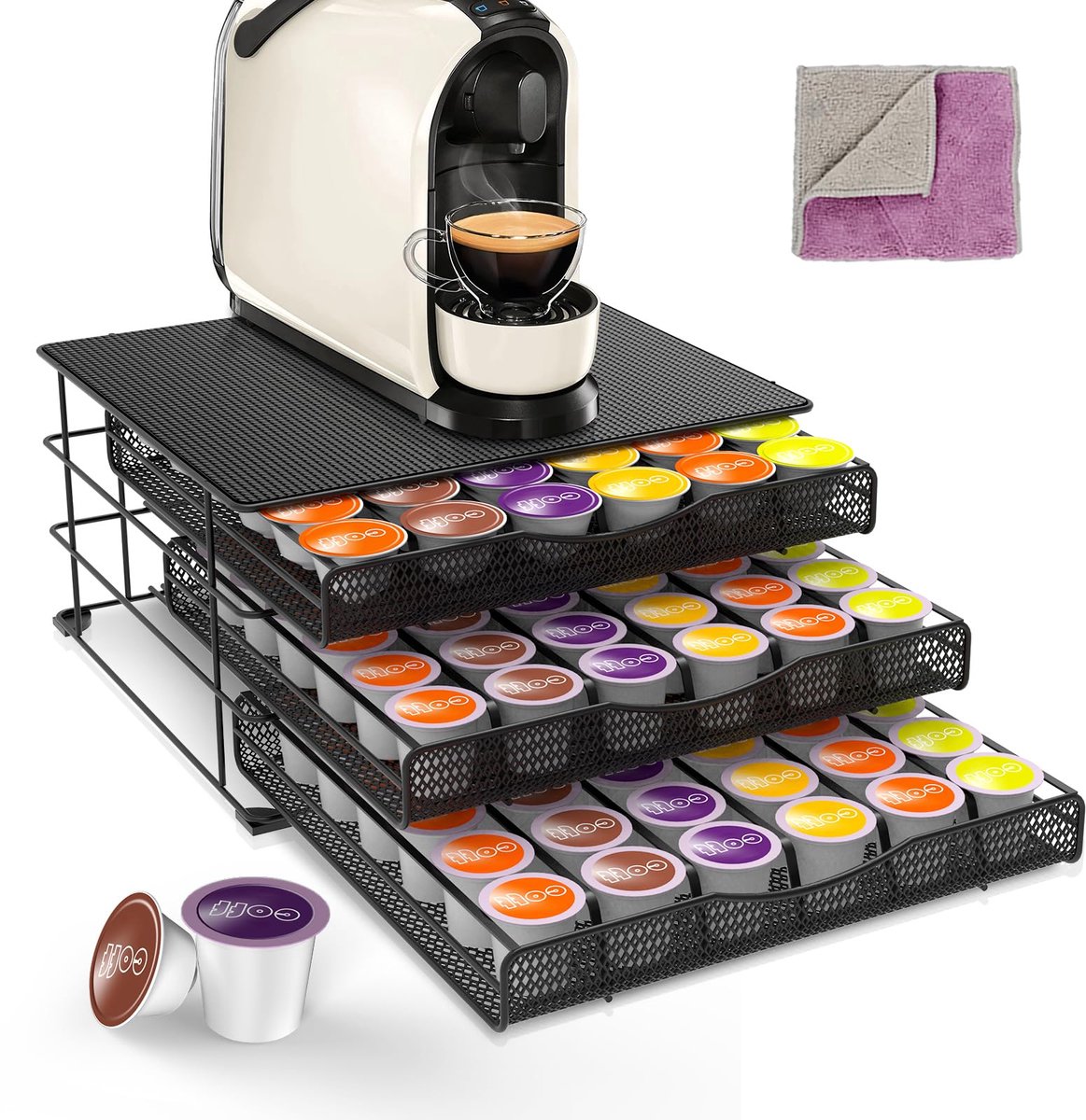 My Ninki ® Koffiecapsulehouder met Drie Lades voor 108 Koffiecapsules en Antislipoppervlak