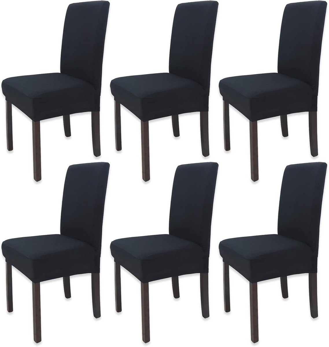 Elastische Eetkamerstoelhoezen - Zwart, 6 Stuks - Wasbaar en Afneembaar - Modern en Onders