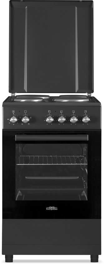 Everglades EVCK5110 - Vrijstaand Elektrisch Fornuis - Mat Zwart - 4 Kookzones - Oven: 48 Liter - 50 CM - 5 Jaar Garantie