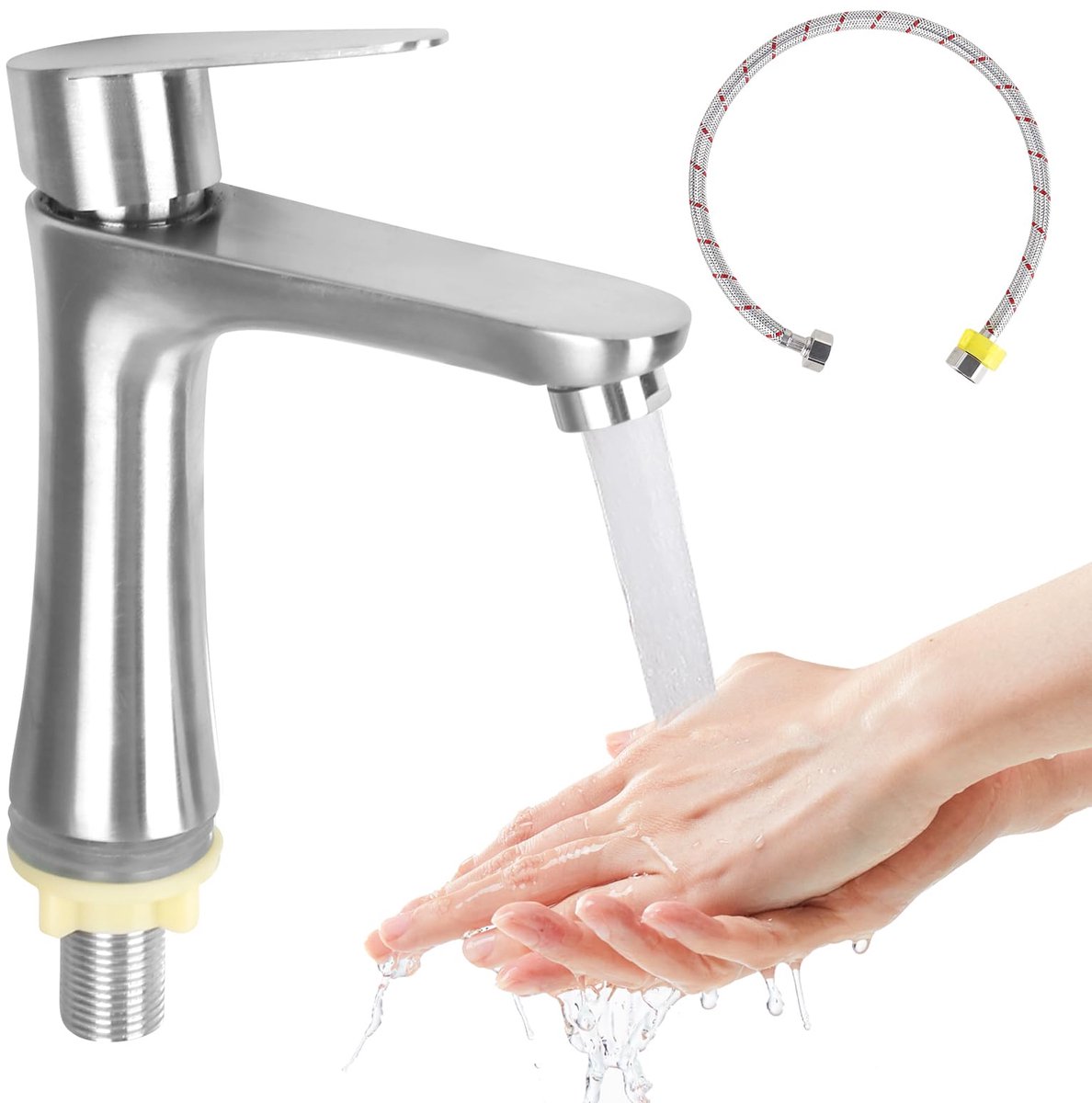 My Ninki ® Kleine Stijlvolle Koudwaterkraan voor Gastenbadkamer met Roestvrijstalen Afwerking en Keramische Ventielkern