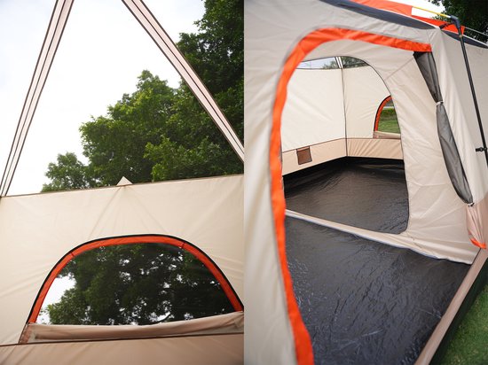Kampeertent - beige - 2-4 personen - tent met luifel - inclusief handige opbergtas - kamperen - onderweg - outdoor - camping - waterdicht - buitentent - buiten overnachten - familietent - koepeltent - tunneltent - gezinstent - lichtgewicht van Merkloos — afbeelding 3