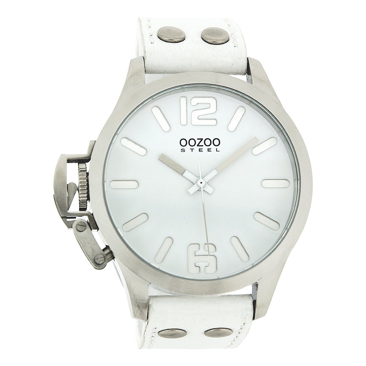 OOZOO Timepieces - Zilverkleurige horloge met witte leren band - OS050