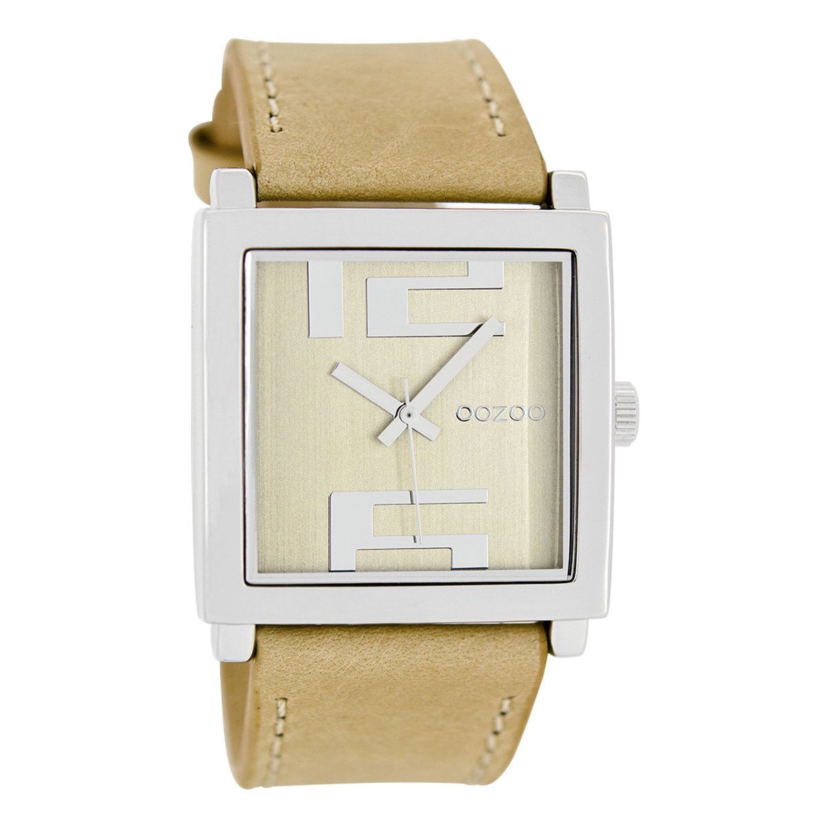 OOZOO Timepieces - Zilverkleurige horloge met zand leren band - C6815