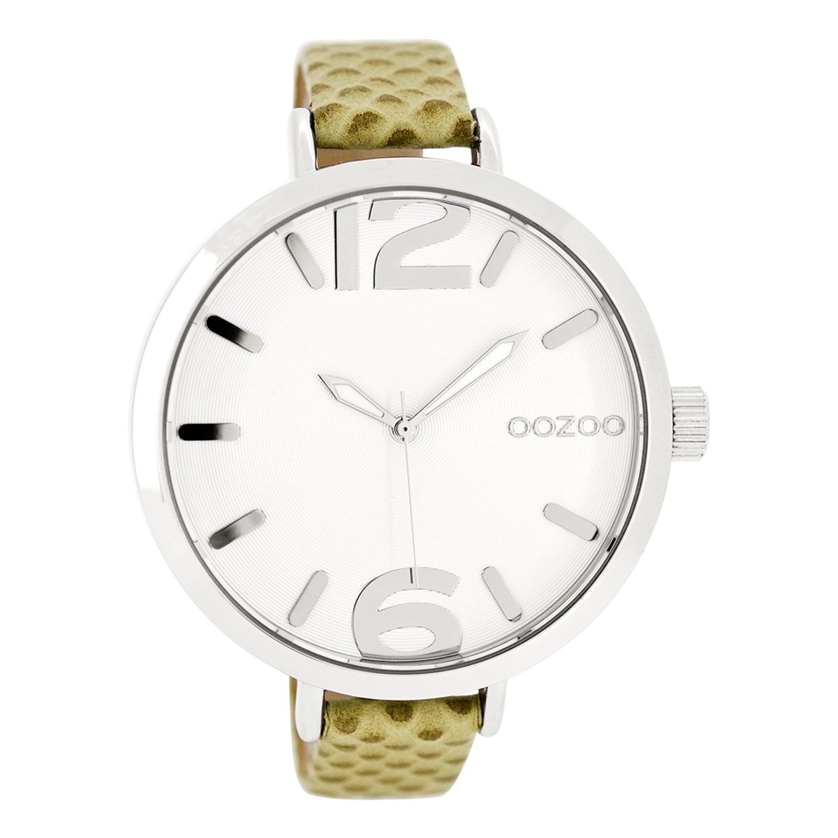OOZOO Timepieces - Zilverkleurige horloge met beige leren band - C7956