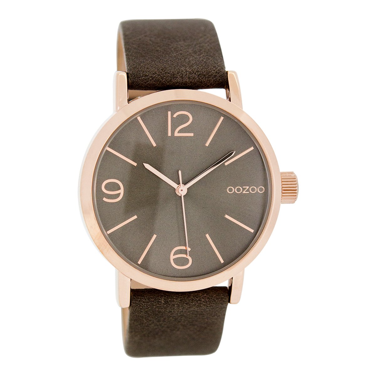 OOZOO Timepieces - Rosé goudkleurige horloge met taupe leren band - C7578