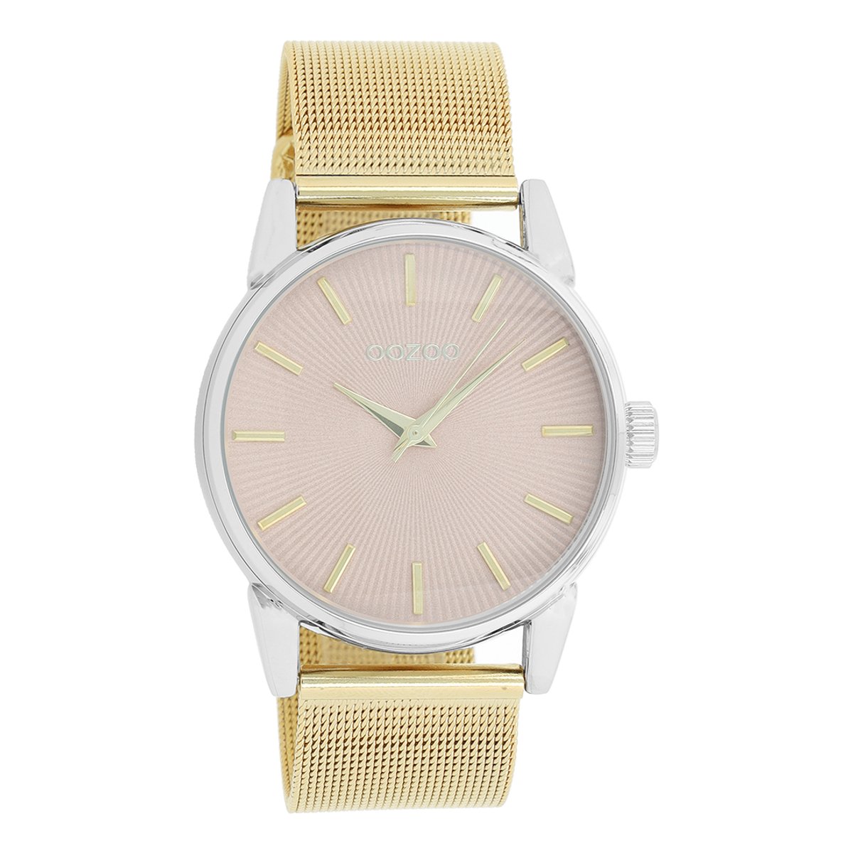 OOZOO Timepieces - Zilverkleurige horloge met goudkleurige metalen mesh armband - C9546