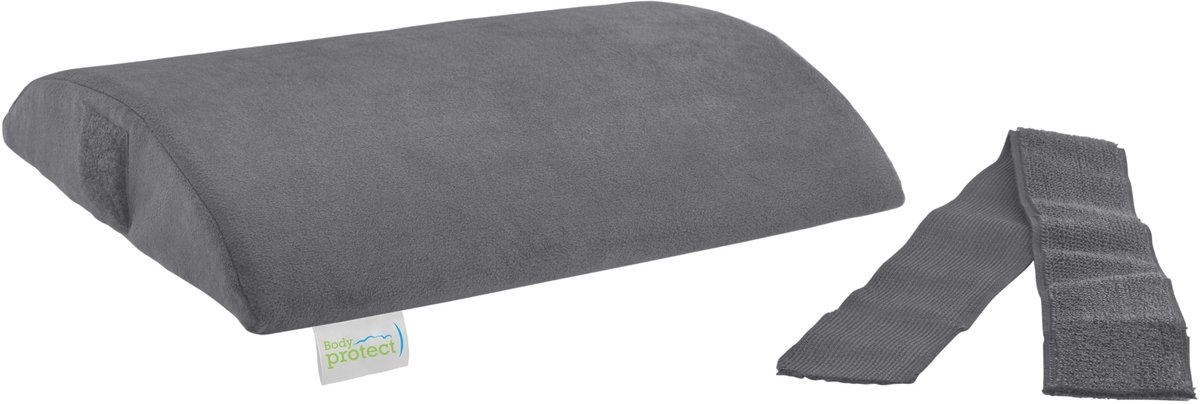 Bodyprotect 30 x 28 x 6 cm rugkussen met zachte micro-pluche hoes, halve rol, orthopedisch kussen, fixeerbaar met klittenband, traagschuim, grijs
