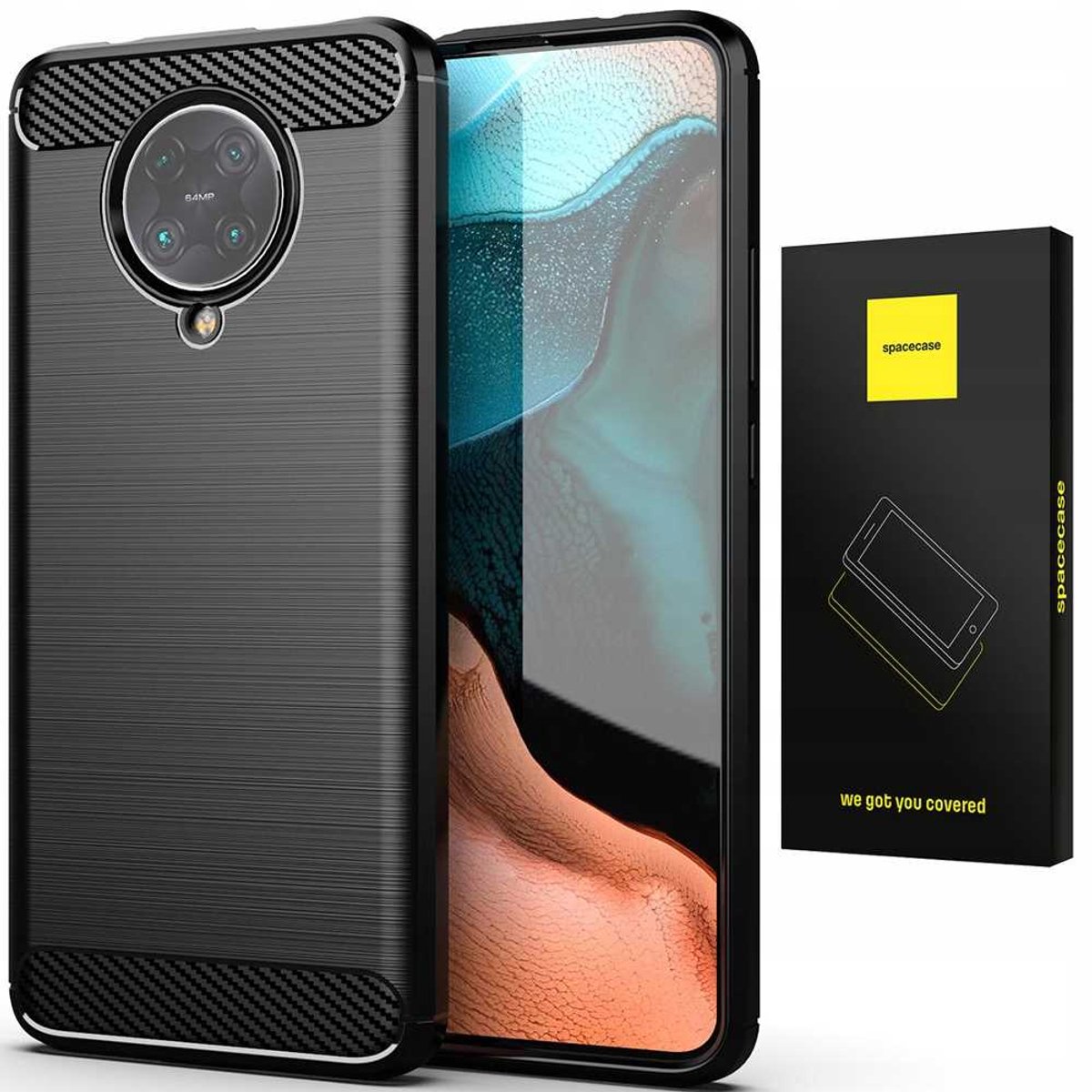Spacecase Case Carbon Cover Voor Poco F2 Pro Zwart