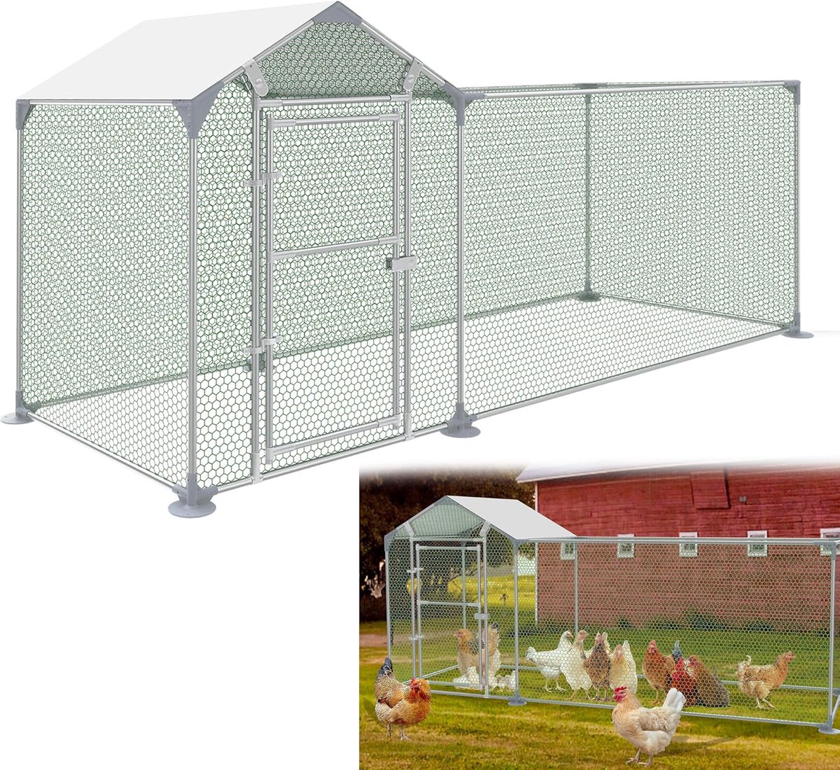 Ruim Vrijloopren Kippenhok 3x1x1,5m - Geschikt voor Kippen, Konijnen en Kleine Dieren