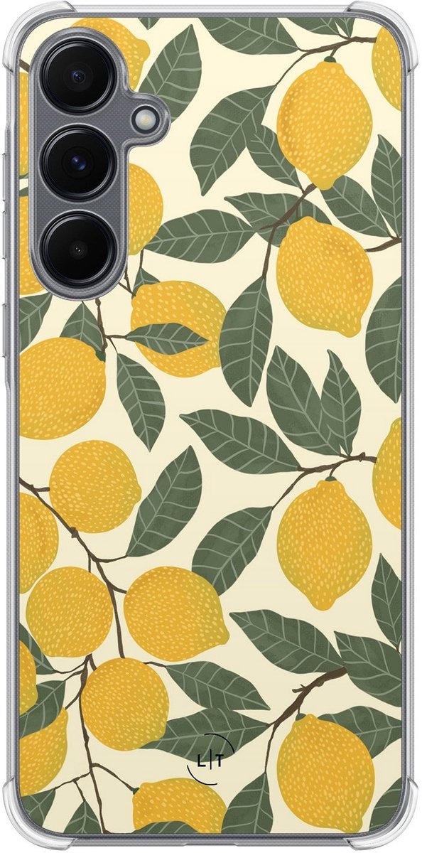 Shockproof hoesje - Geschikt voor Samsung Galaxy A15 - Citroenen - Extra sterke case - TPU/polycarbonaat - Natuur - Geel, Transparant