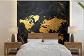 Behang - Fotobehang Wereldkaart - Goud - Marmer - Breedte 350 cm x hoogte 350 cm