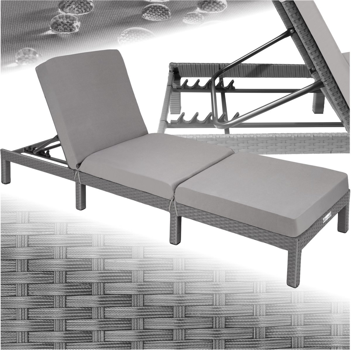 Bol.com tectake® - Luxe wicker tuinligstoel met 5 verstelbare rugleuningposities, comfortabele vulling en stijlvol design, stabi... aanbieding