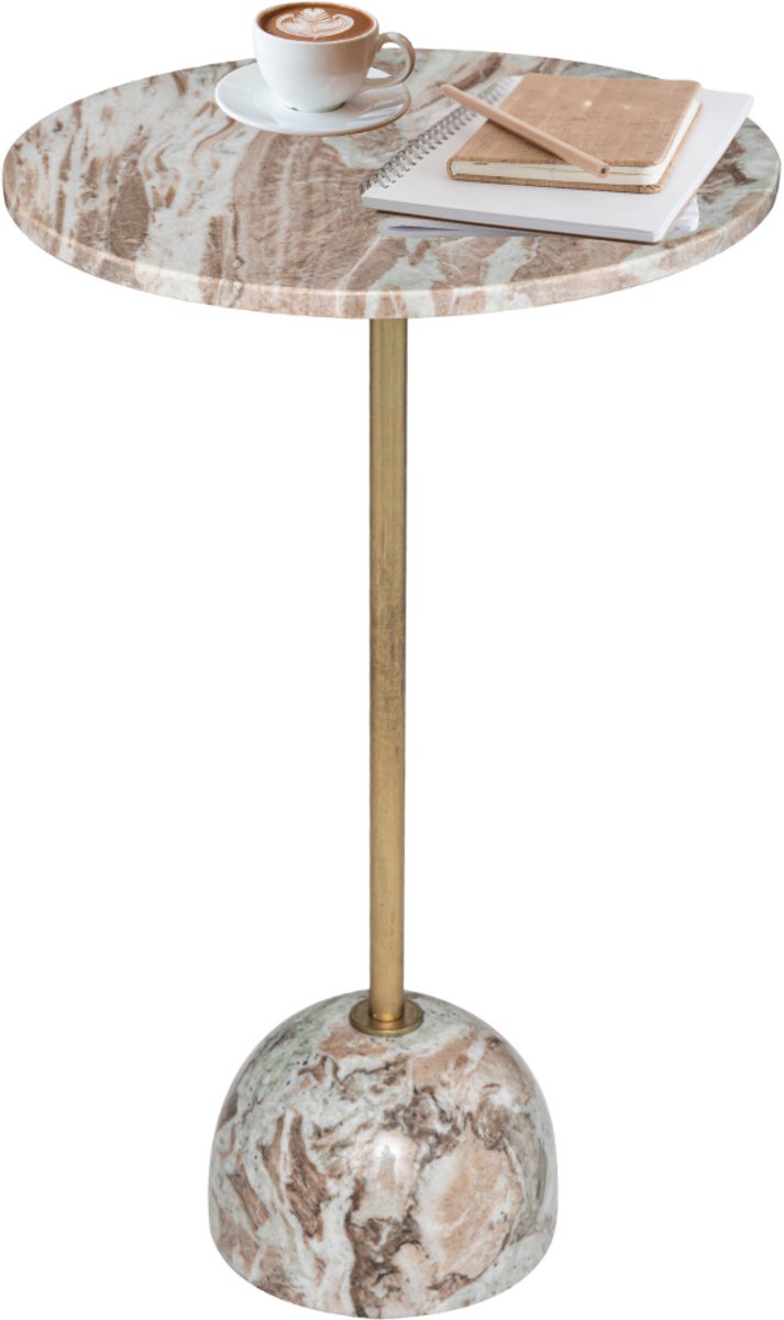 MISOU Bijzettafel - Rond - Koffietafel - Marmer - Modern - Organisch - Beige - Bruin - 35x59cm - JENNY