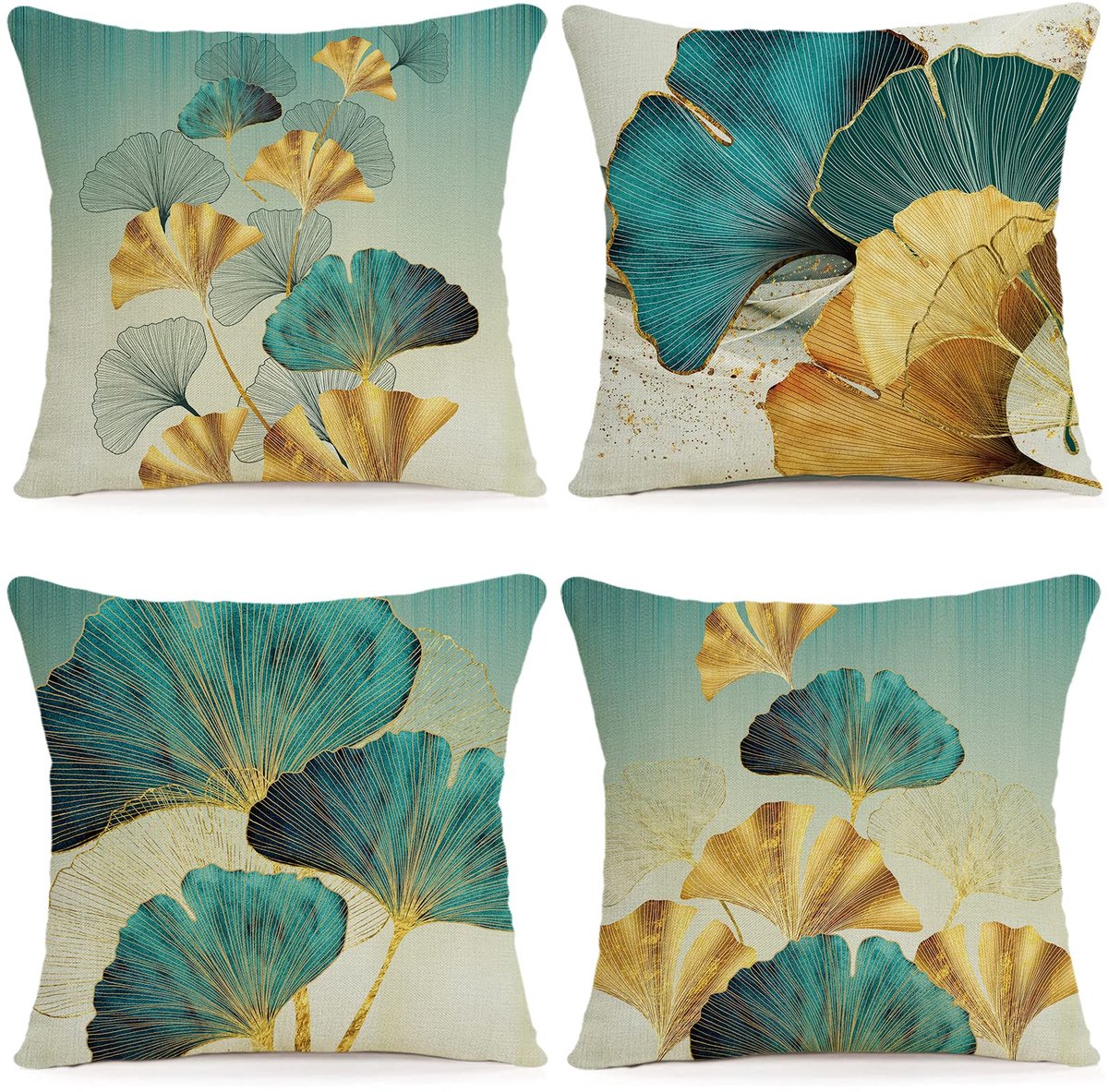 My Ninki ® Stijlvolle Geometrische Kussenslopen Set van 4 voor Binnen- en Buitengebruik groen