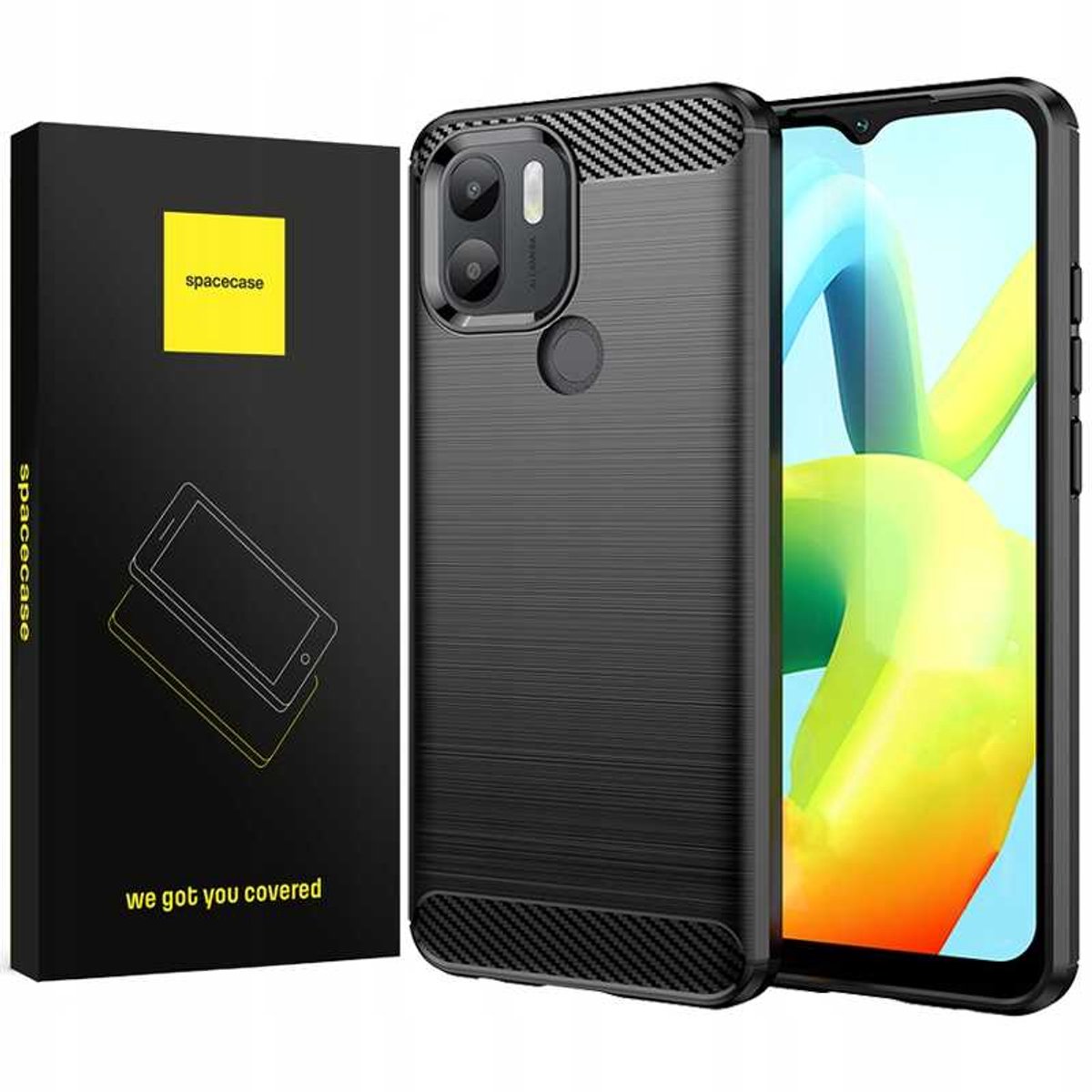 Spacecase Case Cover Voor Poco C50 Zwarte Beschermende Carbon
