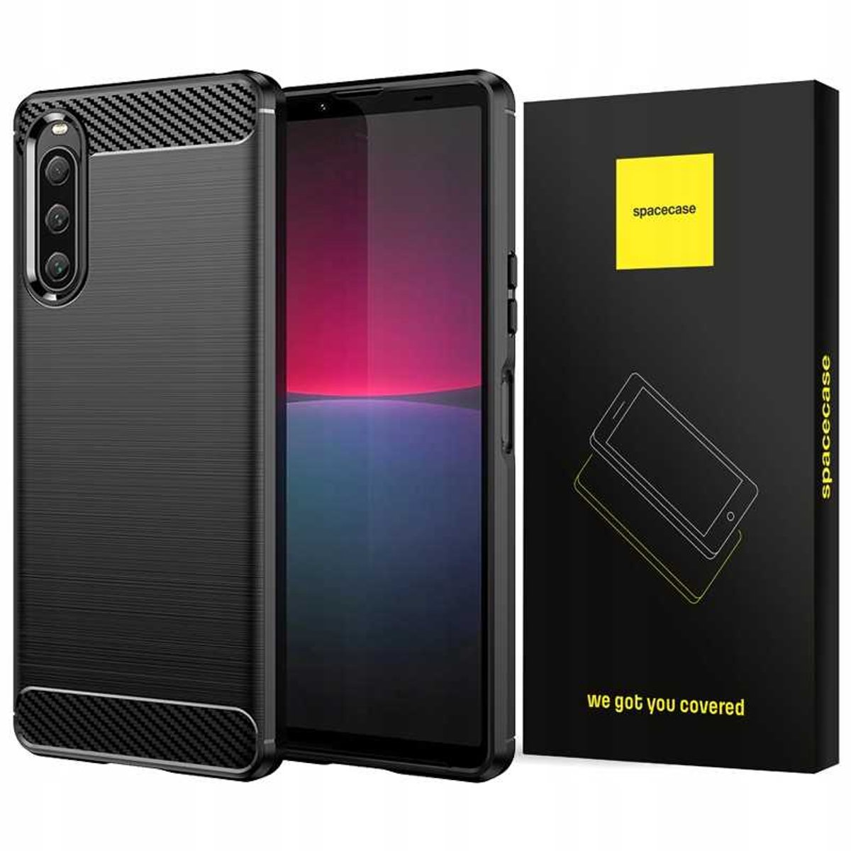 Spacecase Case Carbon Cover Voor Sony Xperia 10 V Zwart