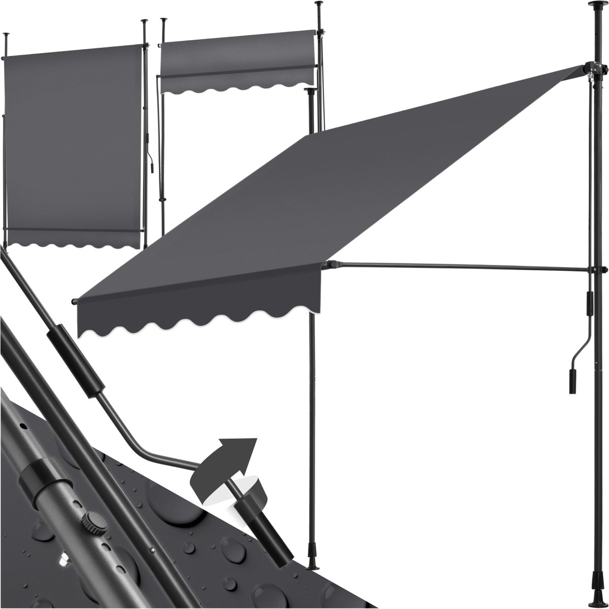 tectake® Klemluifel met handslinger - Balkonluifel zonder boren - In hoogte verstelbaar - UV-bestendig - Waterafstotend - Terrasoverkapping - Zonwerend voor terras & balkon - Breedte 150 cm - Antraciet