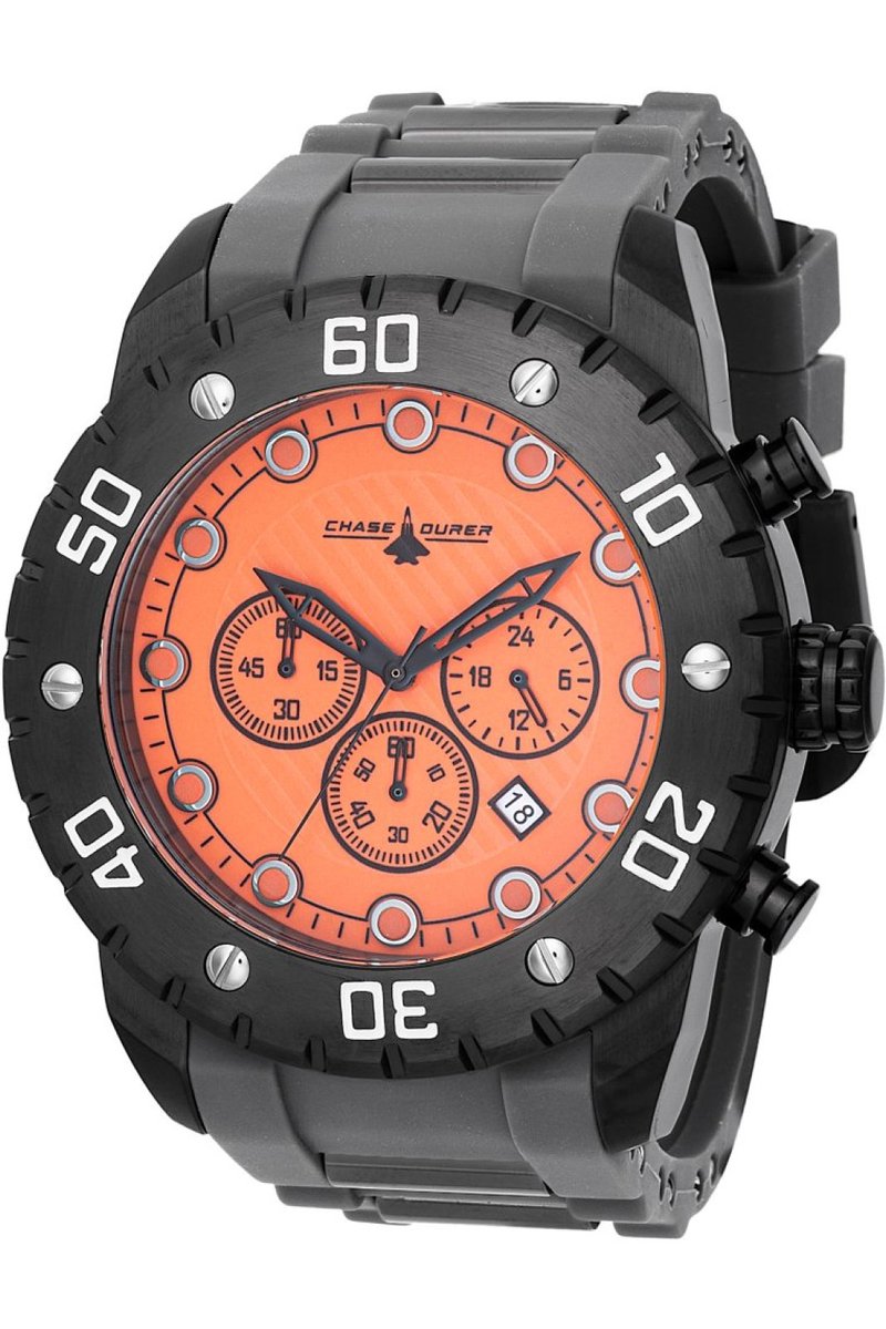 Chase Durer Chase Durer CDW-0119 Heren Horloge - Waterdicht - Analoog - Quartz Uurwerk - Roestvrij Staal met oranje Wijzerplaat - 50mm