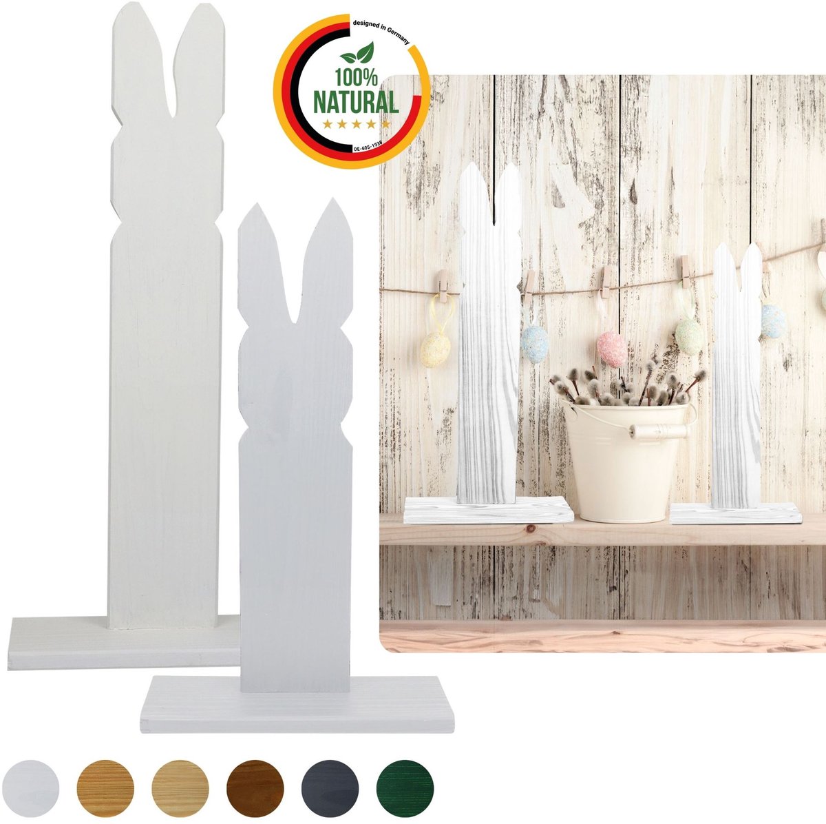 2er SET Paasdeco Haas van Hout Wit 40 en 50 cm Hoog DIY Deko Figuur Pasen Lente 