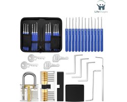 LifeStages - Lockpick set - Lock Picking Set Beginners - Professionals En Slotenmakers - 25-Delige Lock Picking Set Met 2 Transparante Oefensloten En Instructies - Zwart