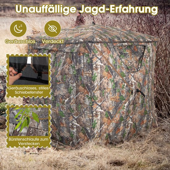 COSTWAY Eenzijdig doorzichtige 270° jachttent, pop-up schuilplaats voor 2-3 personen, met geruisloos schuiframen en draagtas, jachtverstopplaats voor de jacht op herten en kalkoen, camouflage van Costway — afbeelding 4