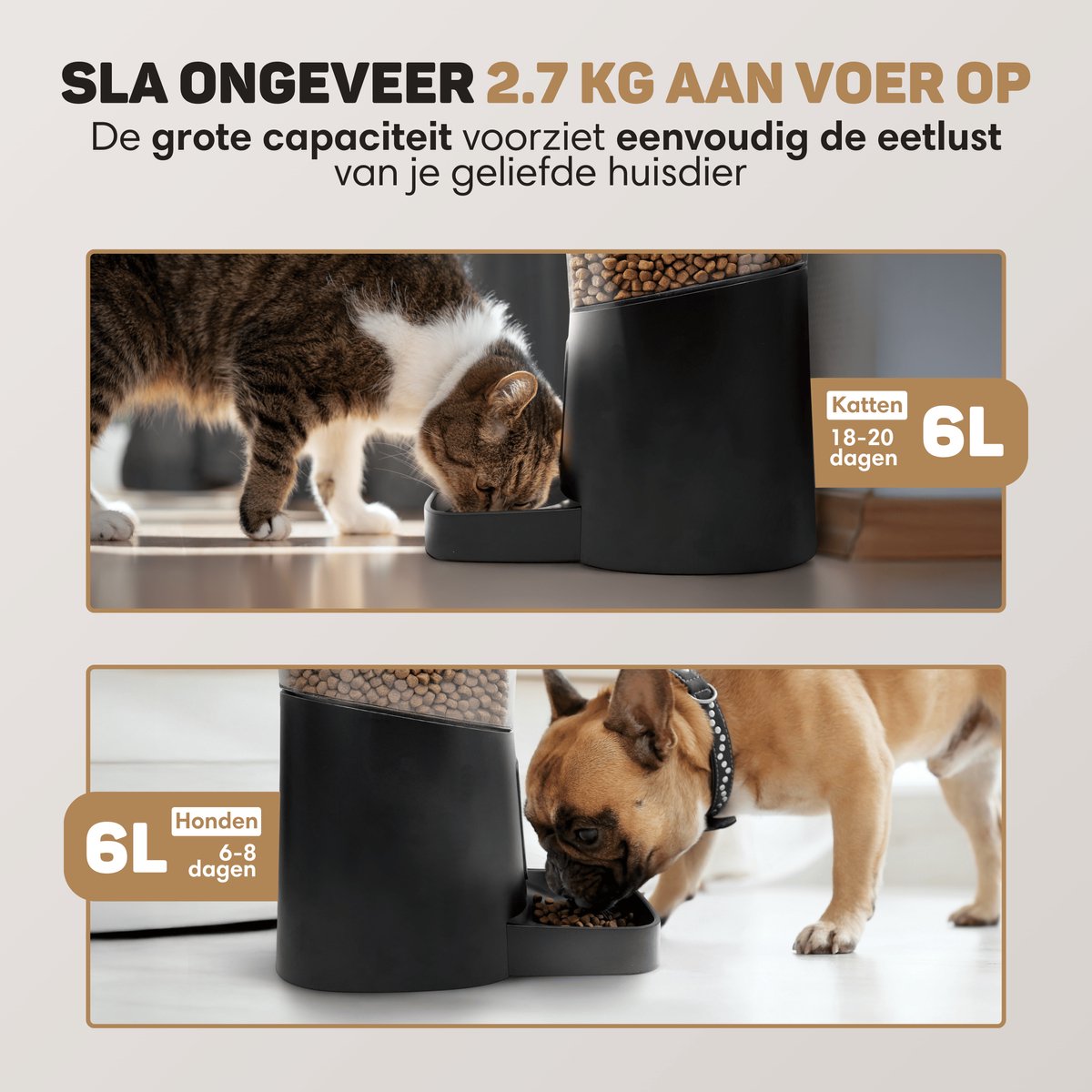 Vulpes Goods® Pets - Automatische Voerbak Kat - en Hond - Voerautomaat met App - Voerdispenser - 6L - Zwart - PRO Versie thumbnail 4