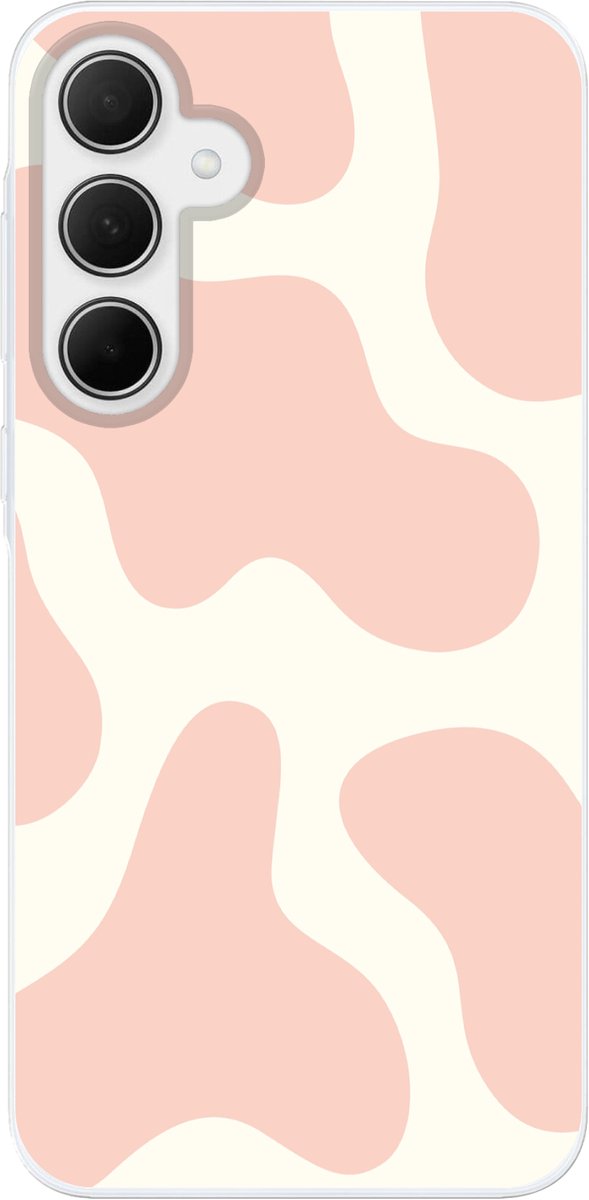 Telefoonhoesje Geschikt voor Samsung Galaxy A35 hoesje - Vlekken - Wit - Roze - Patronen - Minimalistisch - Siliconen Telefoonhoesje Telefoonhoesje