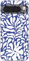 Telefoonhoesje Geschikt voor Google Pixel 9 Pro XL hoesje - Bloemen patroon - Blauw - Wit - Bladeren - Siliconen Telefoonhoesje Telefoonhoesje