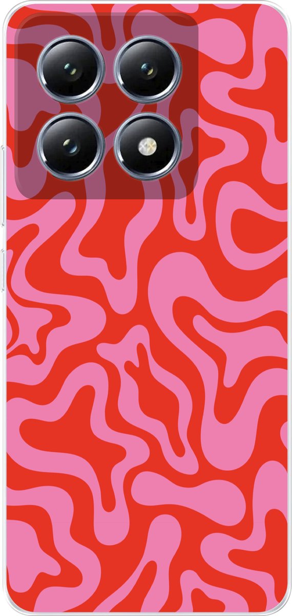 Telefoonhoesje Geschikt voor Xiaomi 14T hoesje - Abstract - Patroon - Rood - Roze - Minimalistisch - Siliconen Telefoonhoesje Telefoonhoesje