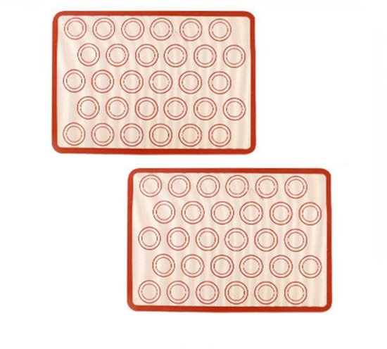 2 stuks Siliconen macaron bakmat - 42 x 29,5 cm - Antiaanbakmat - Antislip - Wasbare - Herbruikbare - Voor bitterkoekjes/cake/brood maken - Anti-aanbak siliconen macaron bakplaat - Rood