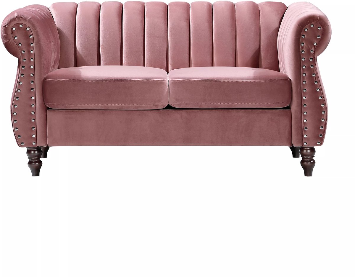 Vente-unique Tweezits-Chesterfield-bank van oudroze velours TRUMBO Poederroze