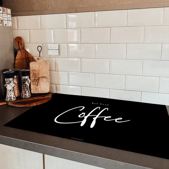KitchenYeah® Protection plaque induction 85x52 cm - Noir - Citation - Mais d'abord le café - Protege plaque de cuisson - Couvre plaque induction - Protecteur d'induction - Cuisine