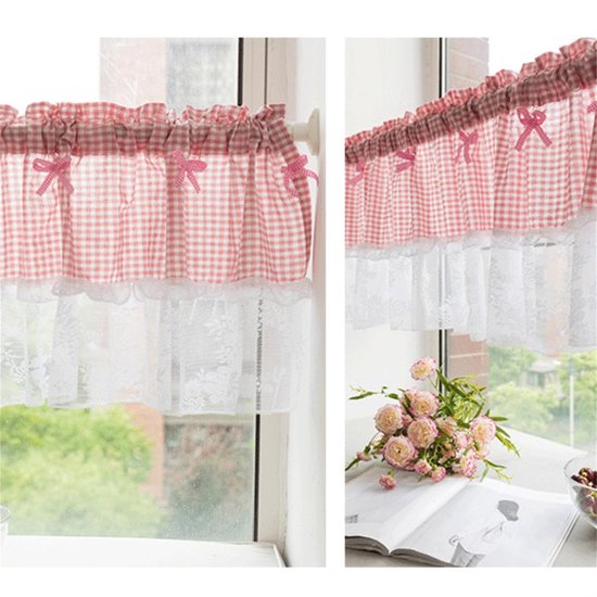 TheLau ® Charmant rideau au crochet de style maison de campagne romantique avec dentelle et motif floral, adapté aux petites Fenêtres ou à la Cuisine