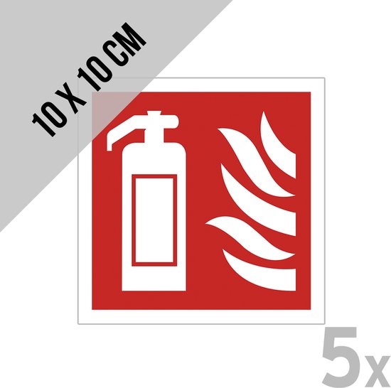 Icônes/autocollants (5x) | Extincteur d'incendie | 10 x 10 cm | Protection incendie | extincteur d'incendie | Pictogramme d'urgence | Pompiers | Obligation légale | 5 pièces