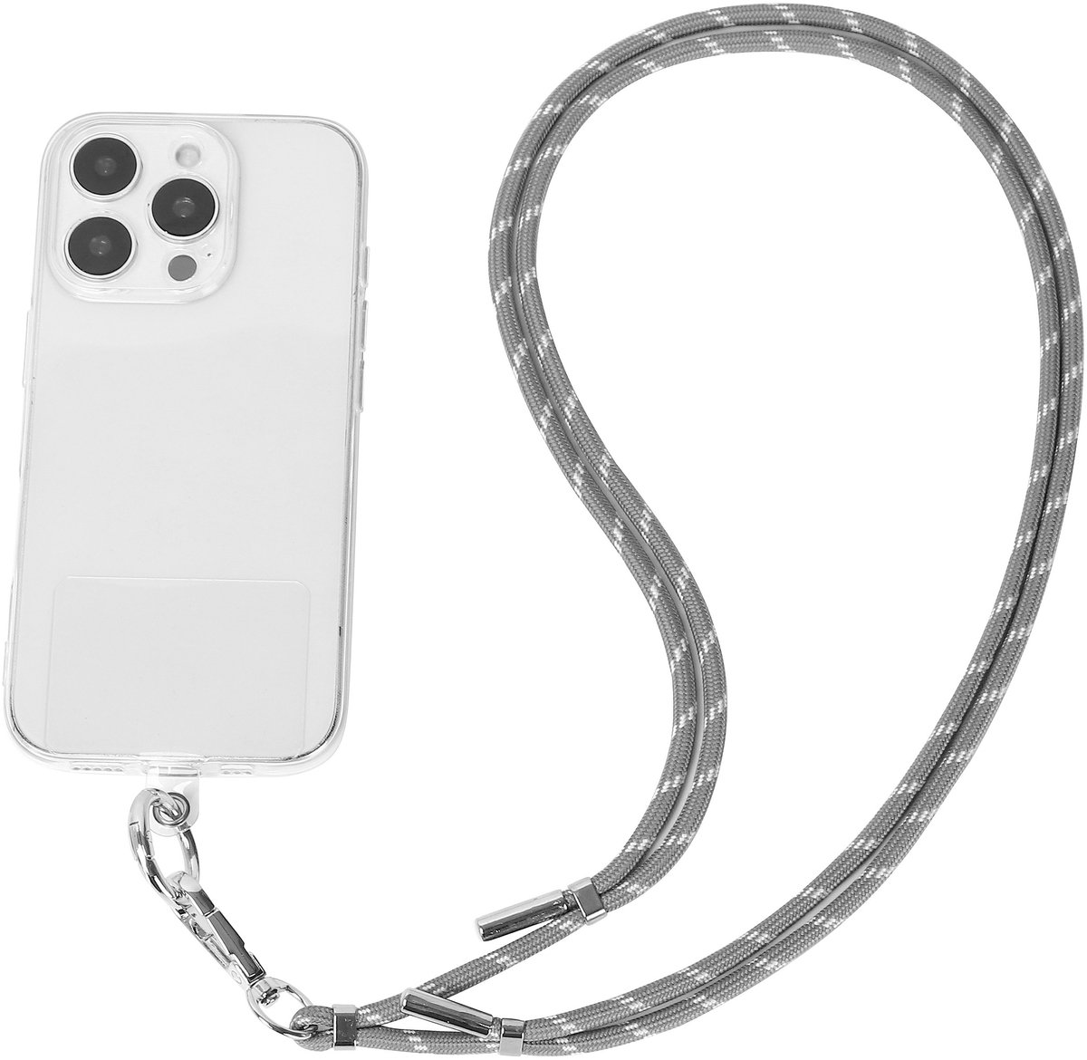 Eleganci® - Telefoonkoord Universeel - Telefoonkoorden Verstelbaar - Universeel Telefoon Koord Polyester - Telefoonketting Universeel - verstelbaar afneembaar koord voor mobiele telefoon - Grijs