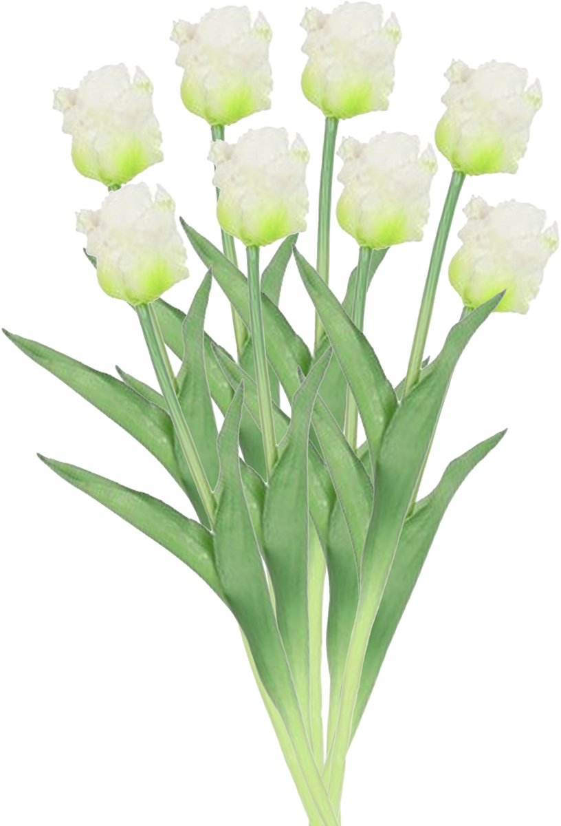 Countryfield Kunstbloemen boeket tulp Parkiet - 8x - wit - real touch - levensecht - 40 cm