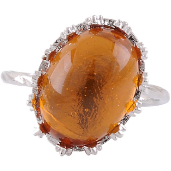 Behave - Ring - Bague argentée avec pierre ovale marron - Chic bohème et élégance terreuse