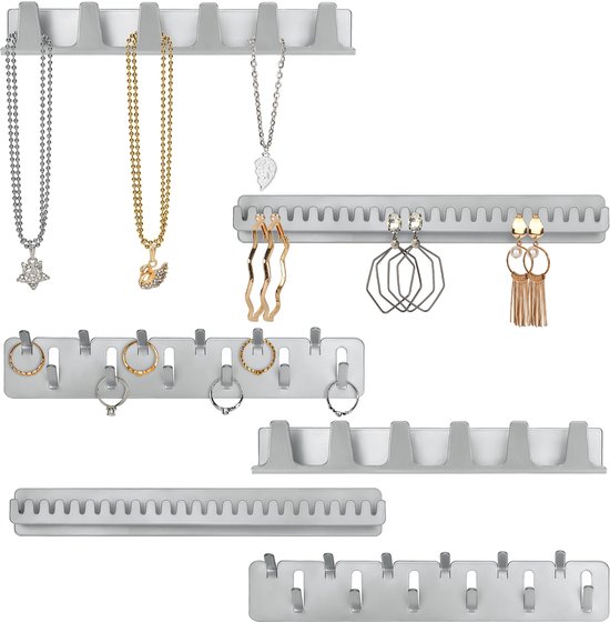 Lolalet Hangende sieradenorganizer, wandhouder, organizer met oorbellen, armbanden, kettingen, haken, eenvoudig te installeren, gratis combinatie, sieradenhouder voor muur, badkamer, set van 2, zwart Lolalet Hangende sieradenorganizer, wandhouder, organizer met oorbellen, armbanden, kettingen, haken, eenvoudig te installeren, gratis combinatie, sieradenhouder voor muur, badkamer, set van 2, zwart