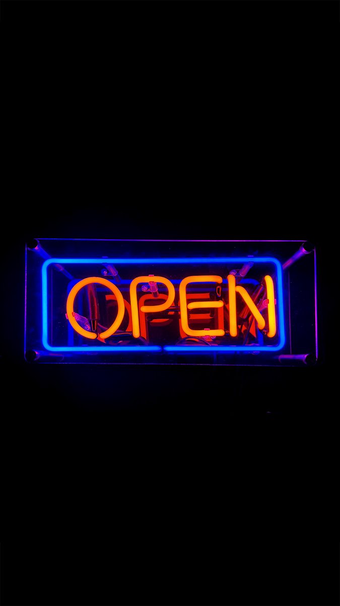 Open - Glas Neon Sign - Blauw, Oranje