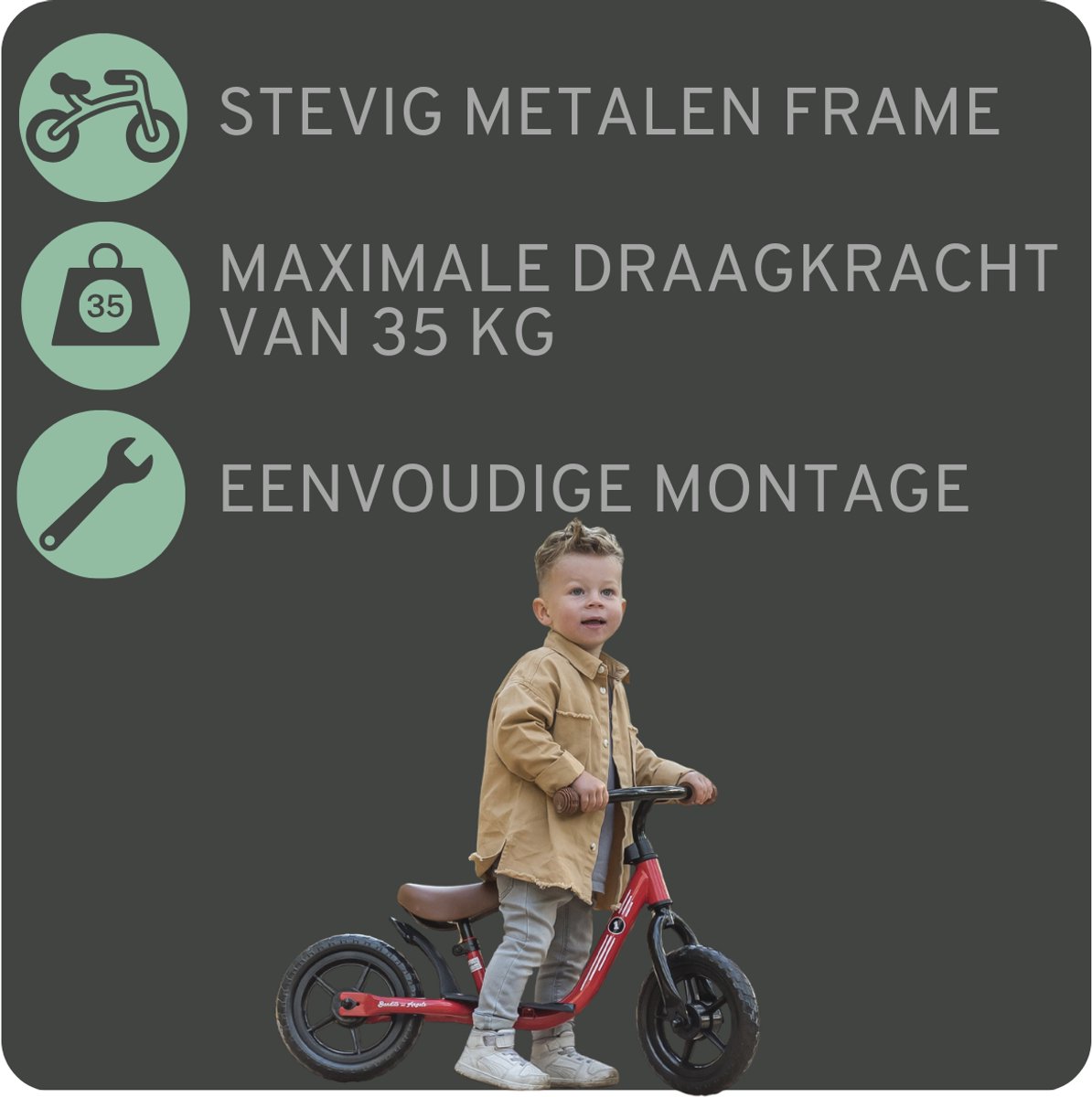 Bandits & Angels Metalen Loopfiets Starter Rood met Voetenplan vanaf 2 Jaar - Limited Edition - Rode Loop Fiets - Verstelbaar Zadel 29 tot 39 cm - Voor Jongens en Meisjes - Compact en Veilig - Lage Instap met Voetenplank — afbeelding 7