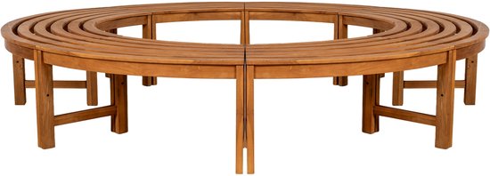 Banc de jardin semi-circulaire CLP Nila - banc d'arbre - résistant aux intempéries - sans dossier - 360 degrés - diamètre 250 cm - teak - marron