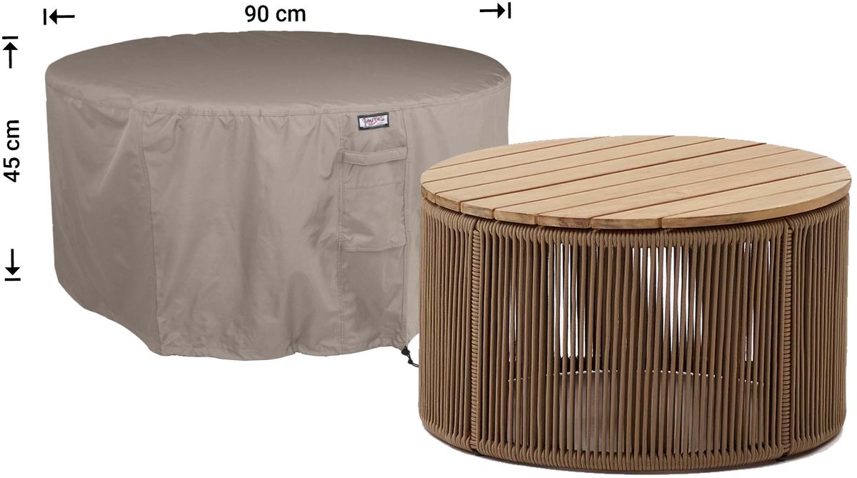 Raffles Covers Hocker hoes - x 90 H: 45 cm - RFSR90 - Waterdicht - Ademend - UV-bestendig - Elastisch rijgkoord - Beschermhoes tuinmeubelen Taupe
