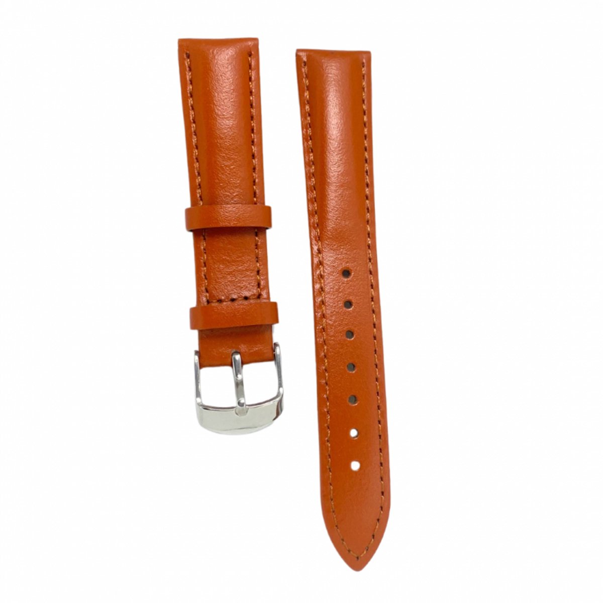Horlogeband-18 mm-Bruin-Leer-Glad-Zilverkleurige gesp - Charme Bijoux