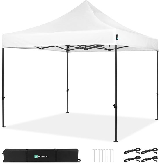 VONROC Partytent - 3x3 m – Premium easy-up Partytent - Modulair Ontwerp – Opvouwbaar – Waterdicht – Stalen Frame - 50+ UV Bescherming - Incl. Opbergtas - Wit