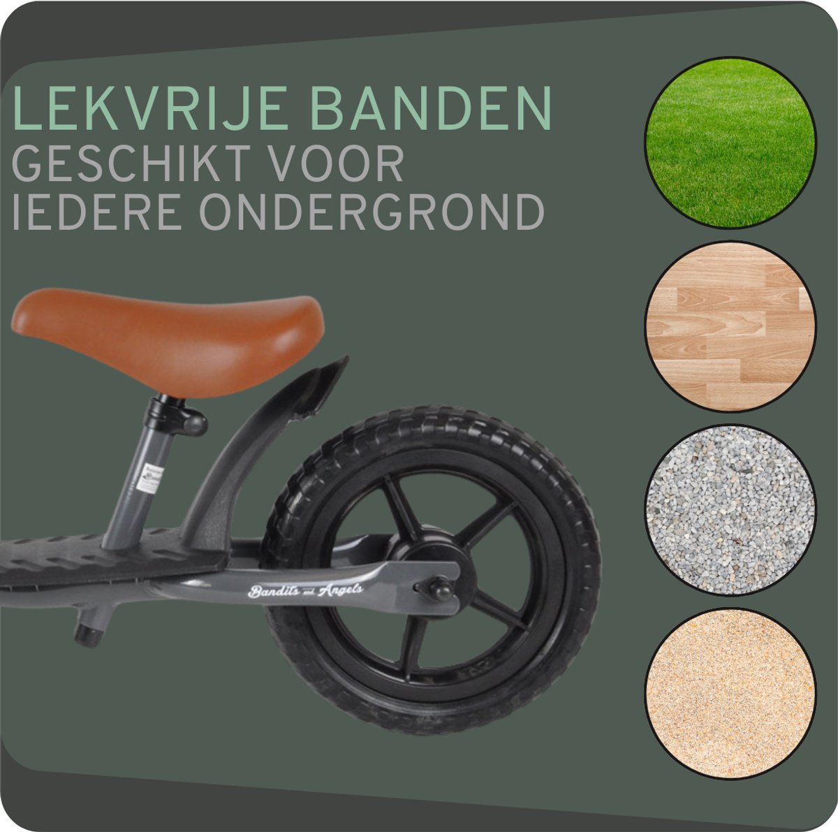 Bandits & Angels Metalen Loopfiets Met Mandje Starter Grijs met Voetenplank vanaf 2 Jaar - Limited Edition - Grijze Loop Fiets - Verstelbaar Zadel 29 tot 39 cm - Voor Jongens en Meisjes - Compact en Veilig - Lage Instap met Voetenplank — afbeelding 9