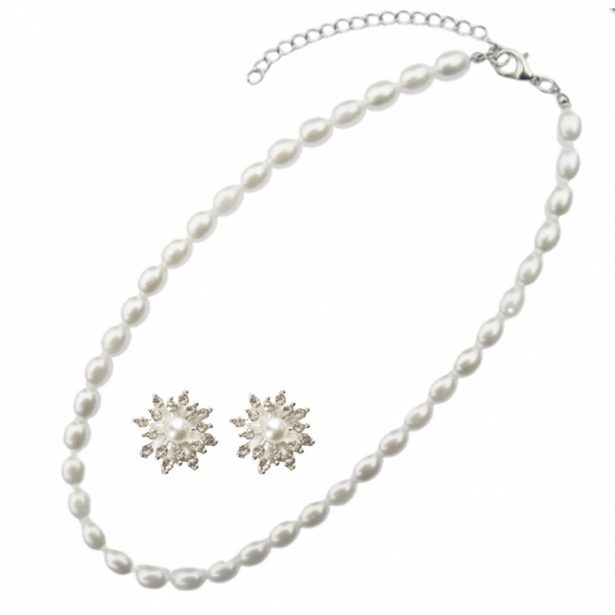 2-Delige- Parel sieradenset- Clip - Elwira- Ketting- Ivoor synthetische - Charme Bijoux
