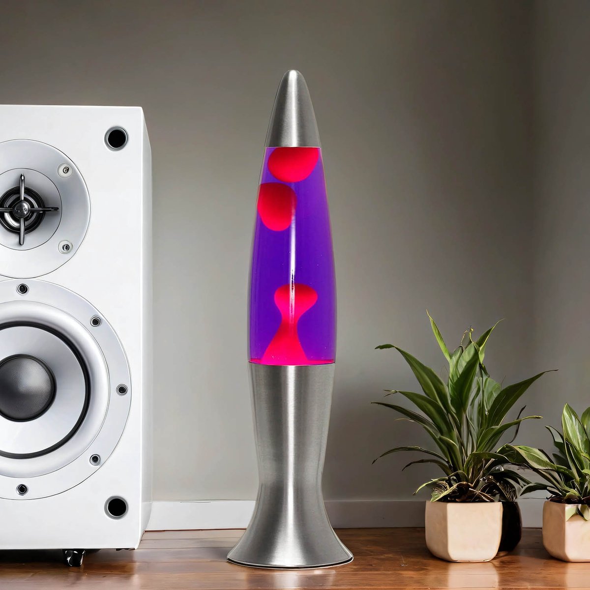 Licht-Erlebnisse - Angelina - Lavalamp - 2700K - G9 - van - Aluminium glas - in - Zilver paars rood - Retro Tafellamp