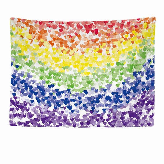 Tapisserie avec cœurs arc-en-ciel, du rouge au violet.