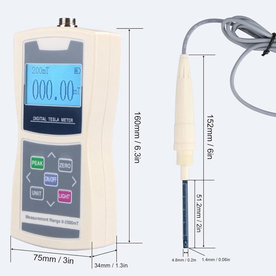 Oumefar Gauss Meter, LCD Gaussmeter Détecteur de Champ Magnétique Haute
